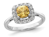 9/10 Carat (ctw) Citrine Ring in 14K White Gold with Lab-Grown Diamonds 1/4 Carat (ctw)